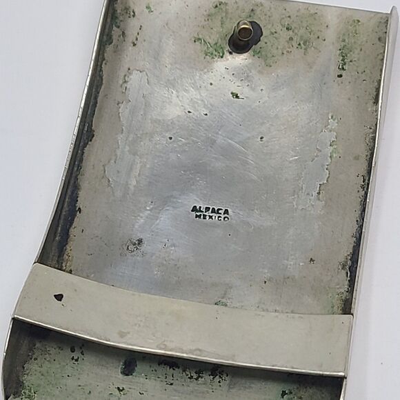 Alpaca Mexico Vintage Handcrafted Silver Belt Buckle With Abalone Turquois Inlay - Picture 3 of 6